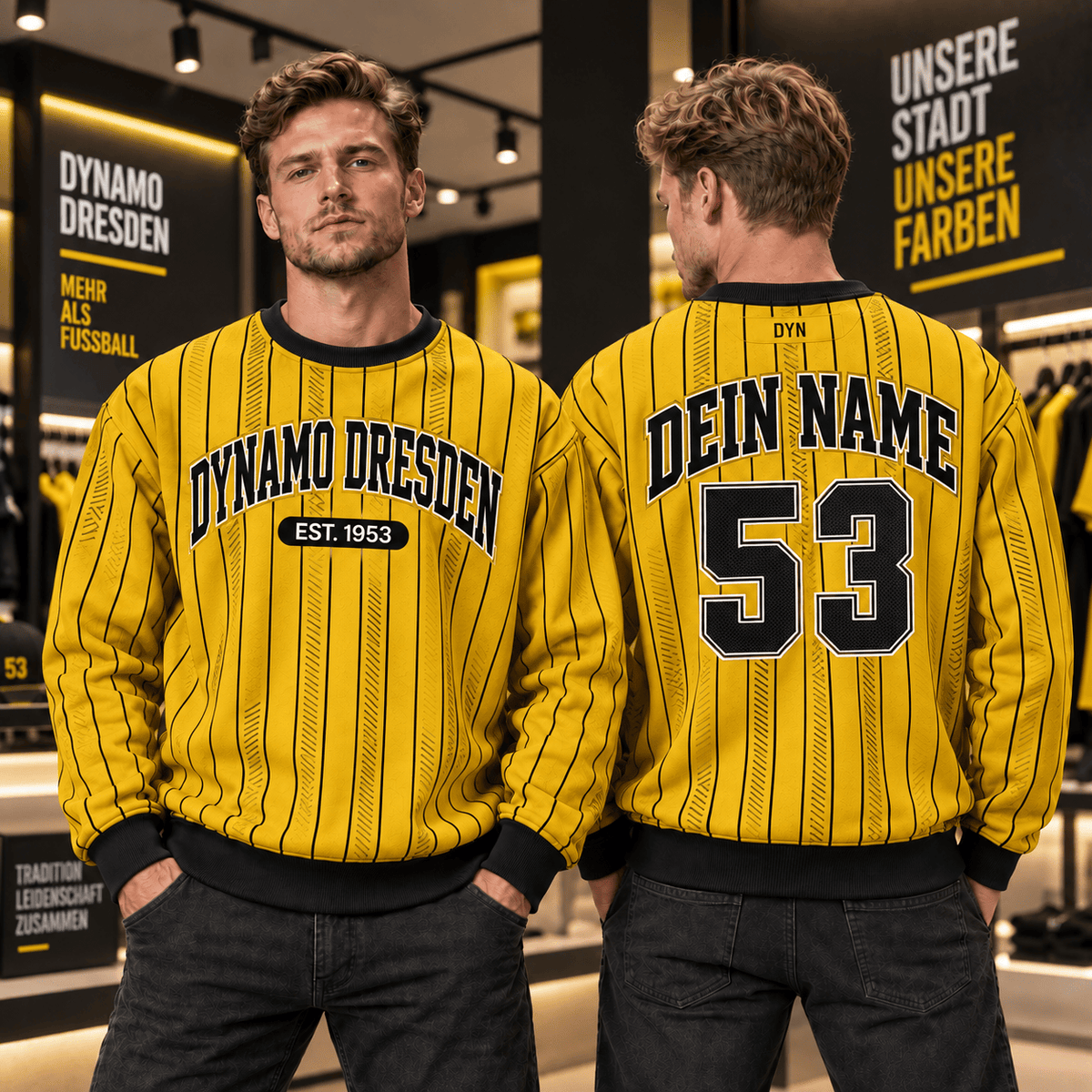 Dynamo Dresden Personalized Pinstripe Crewneck Sweatshirt