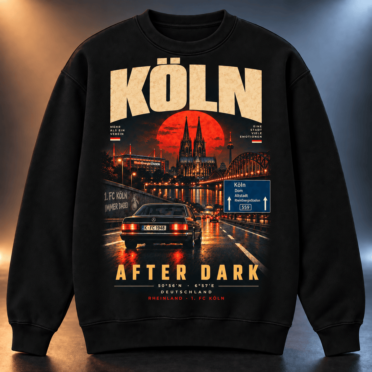 1. FC Köln After Dark Sweatshirt – Vintage Cityscape Crewneck