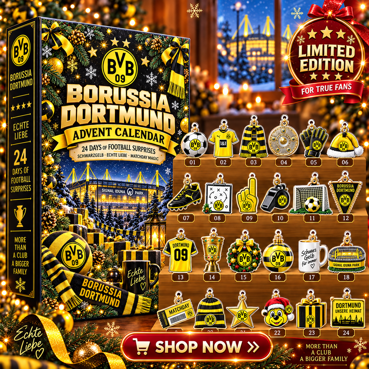 Borussia Dortmund Advent Calendar – 24 Days of Football Surprises | Holiday Ornament Set