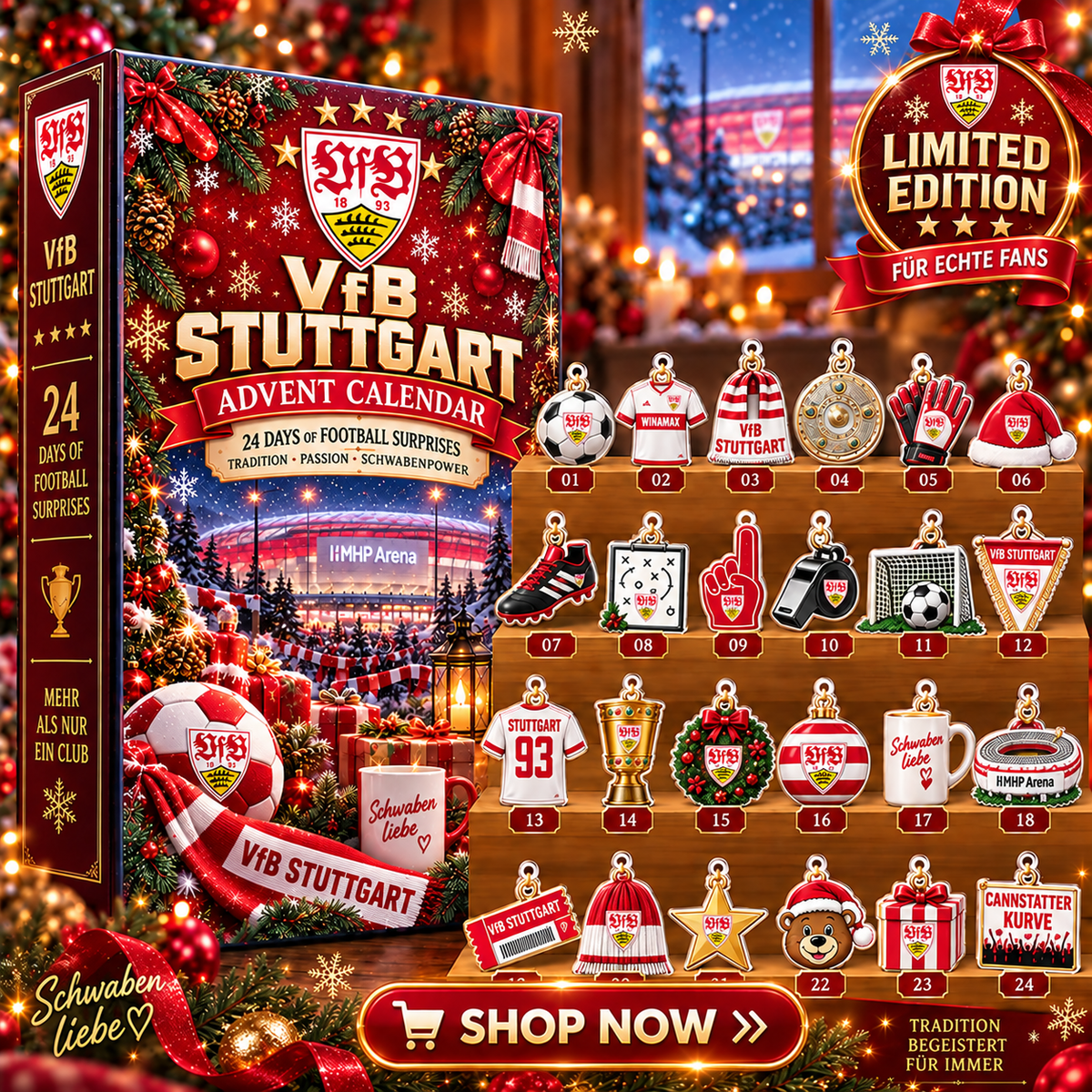 VfB Stuttgart Advent Calendar – 24 Days of Football Surprises | Holiday Ornament Set