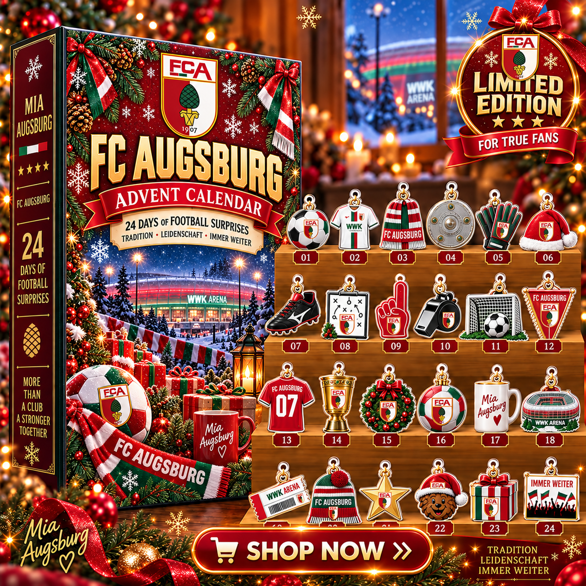 FC Augsburg Advent Calendar – 24 Days of Football Surprises | Holiday Ornament Set