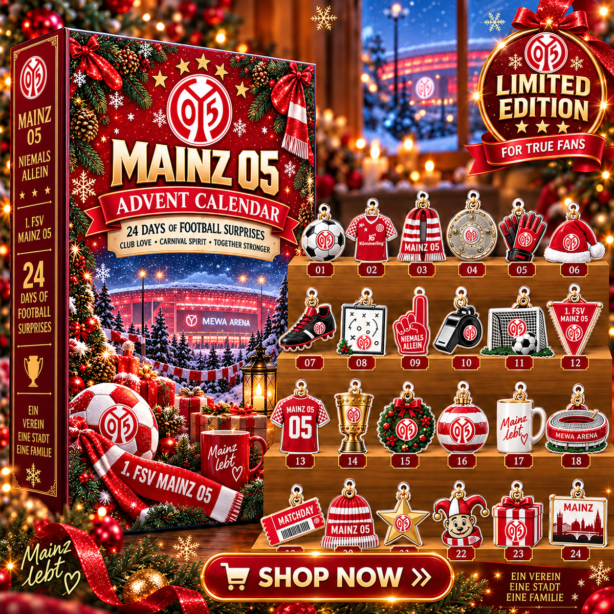 Mainz 05 Advent Calendar – 24 Days of Football Surprises | Holiday Ornament Set
