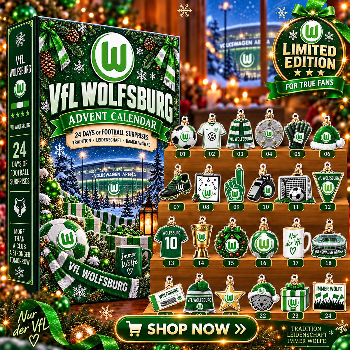 VfL Wolfsburg Advent Calendar – 24 Days of Football Surprises | Holiday Ornament Set
