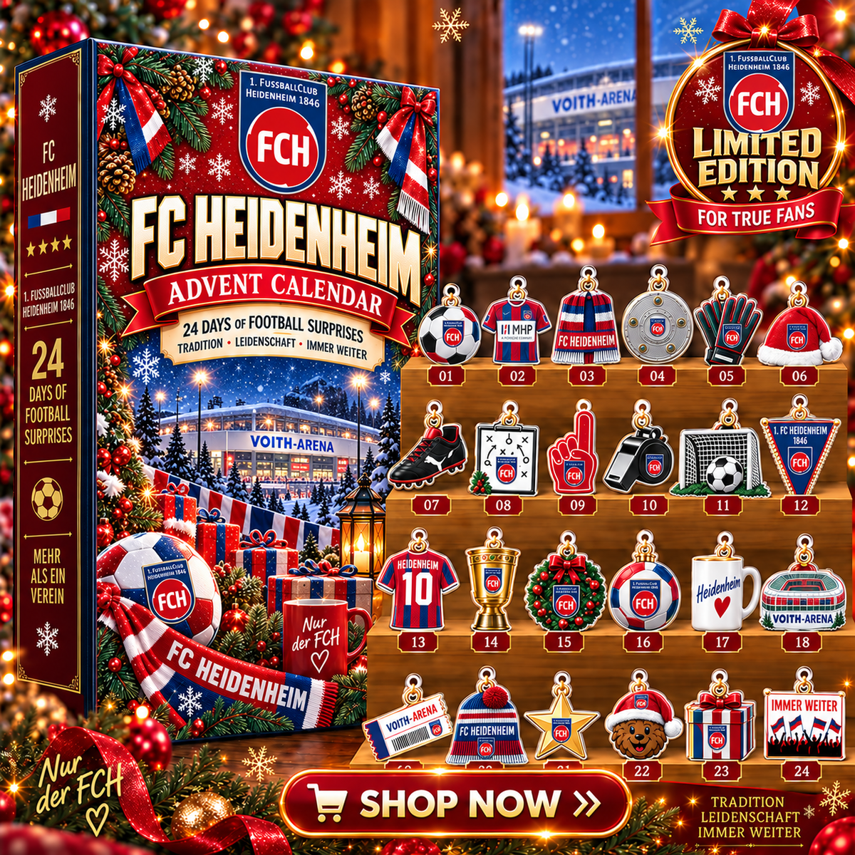FC Heidenheim Advent Calendar – 24 Days of Football Surprises | Holiday Ornament Set