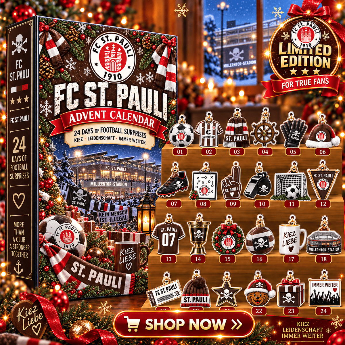 FC St. Pauli Advent Calendar – 24 Days of Football Surprises | Holiday Ornament Set