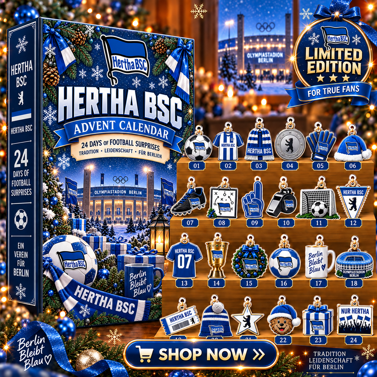 Hertha BSC Advent Calendar – 24 Days of Football Surprises | Holiday Ornament Set