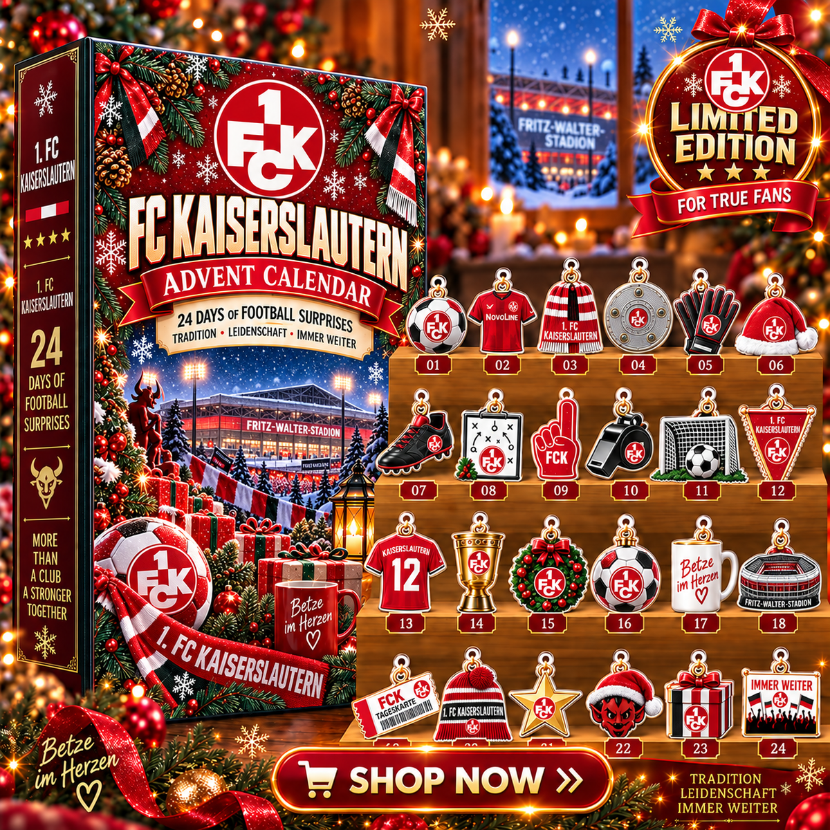 FC Kaiserslautern Advent Calendar – 24 Days of Football Surprises | Holiday Ornament Set