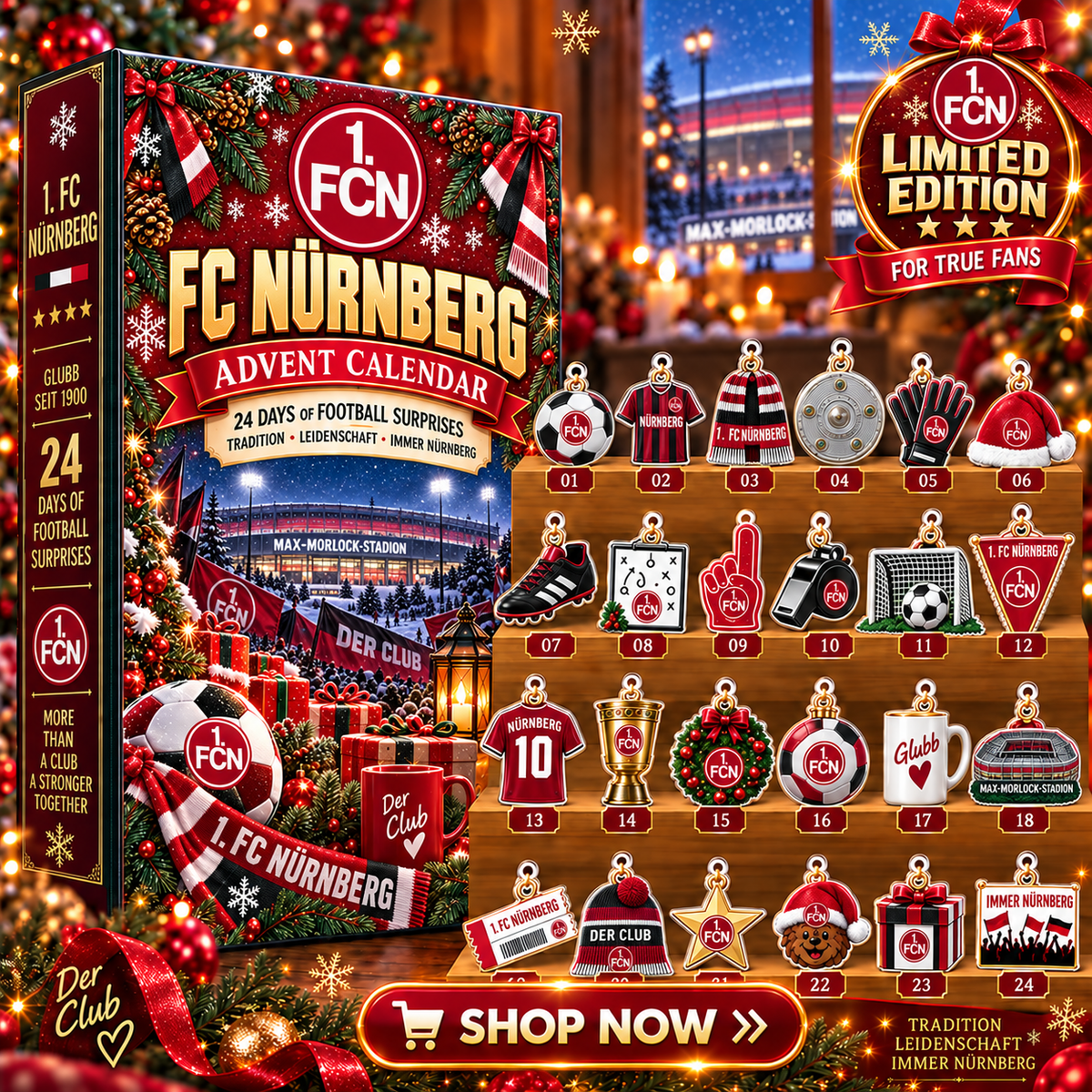 FC Nürnberg Advent Calendar – 24 Days of Football Surprises | Holiday Ornament Set