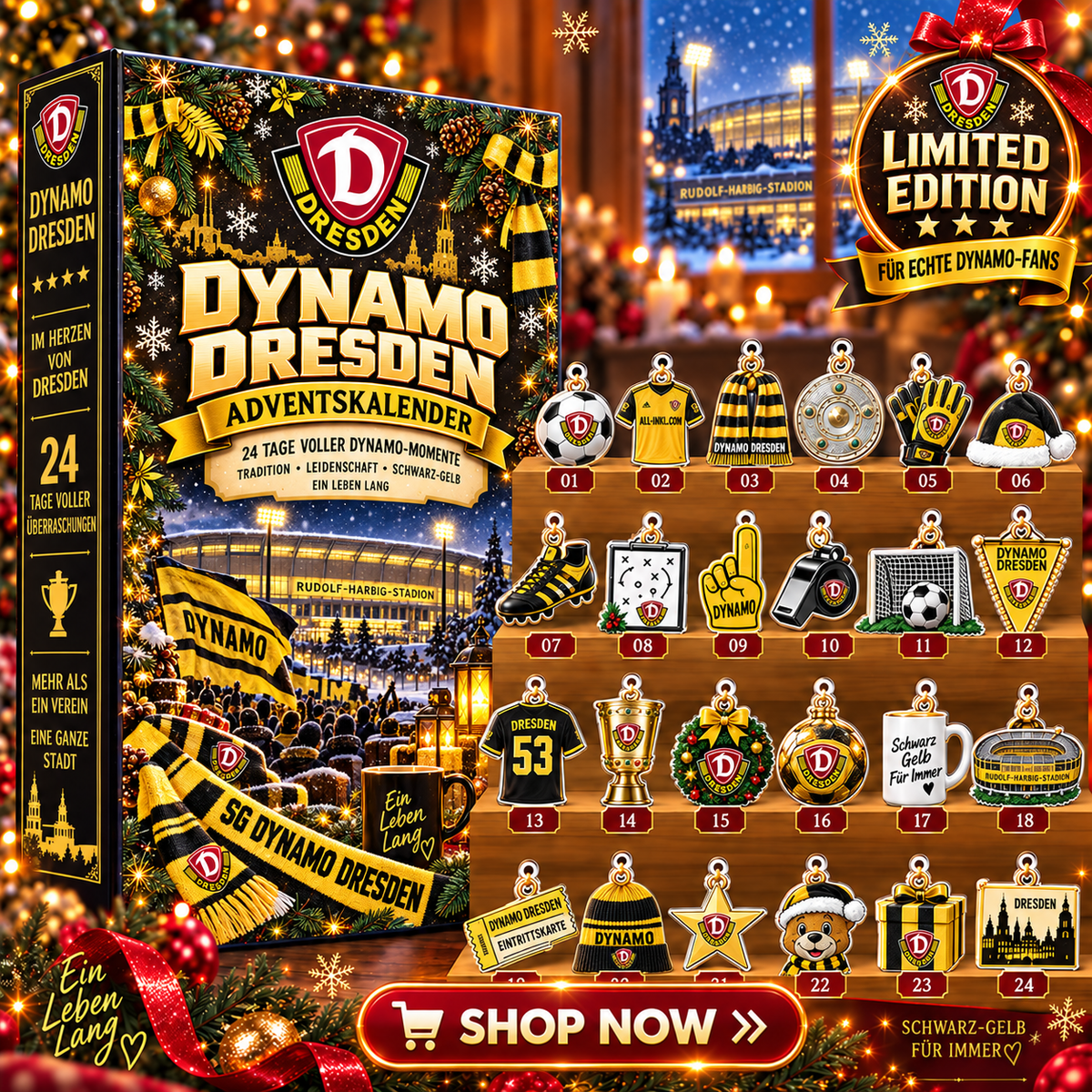 Dynamo Dresden Advent Calendar – 24 Days of Football Surprises | Holiday Ornament Set