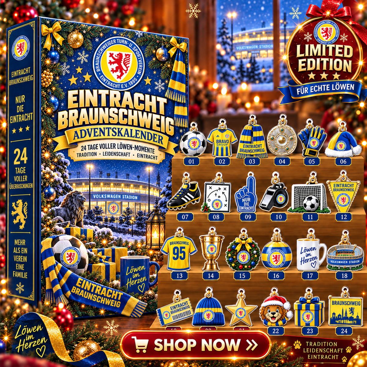 Eintracht Braunschweig Advent Calendar – 24 Days of Football Surprises | Holiday Ornament Set