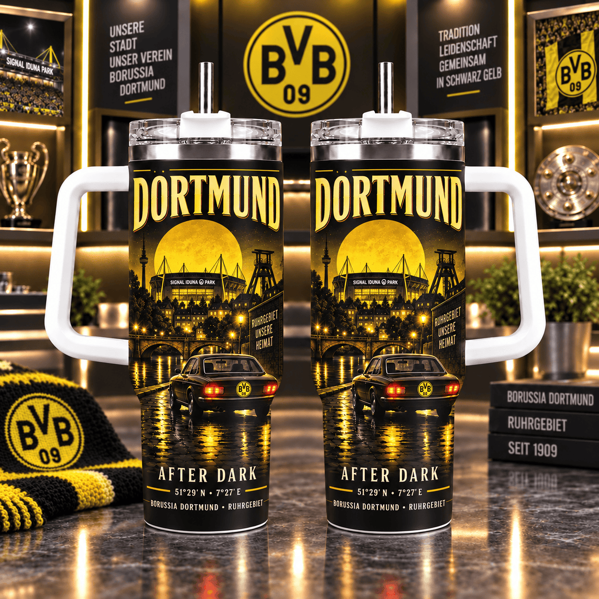 Borussia Dortmund Retro Skyline Stainless Steel Tumbler – 40oz Travel Cup
