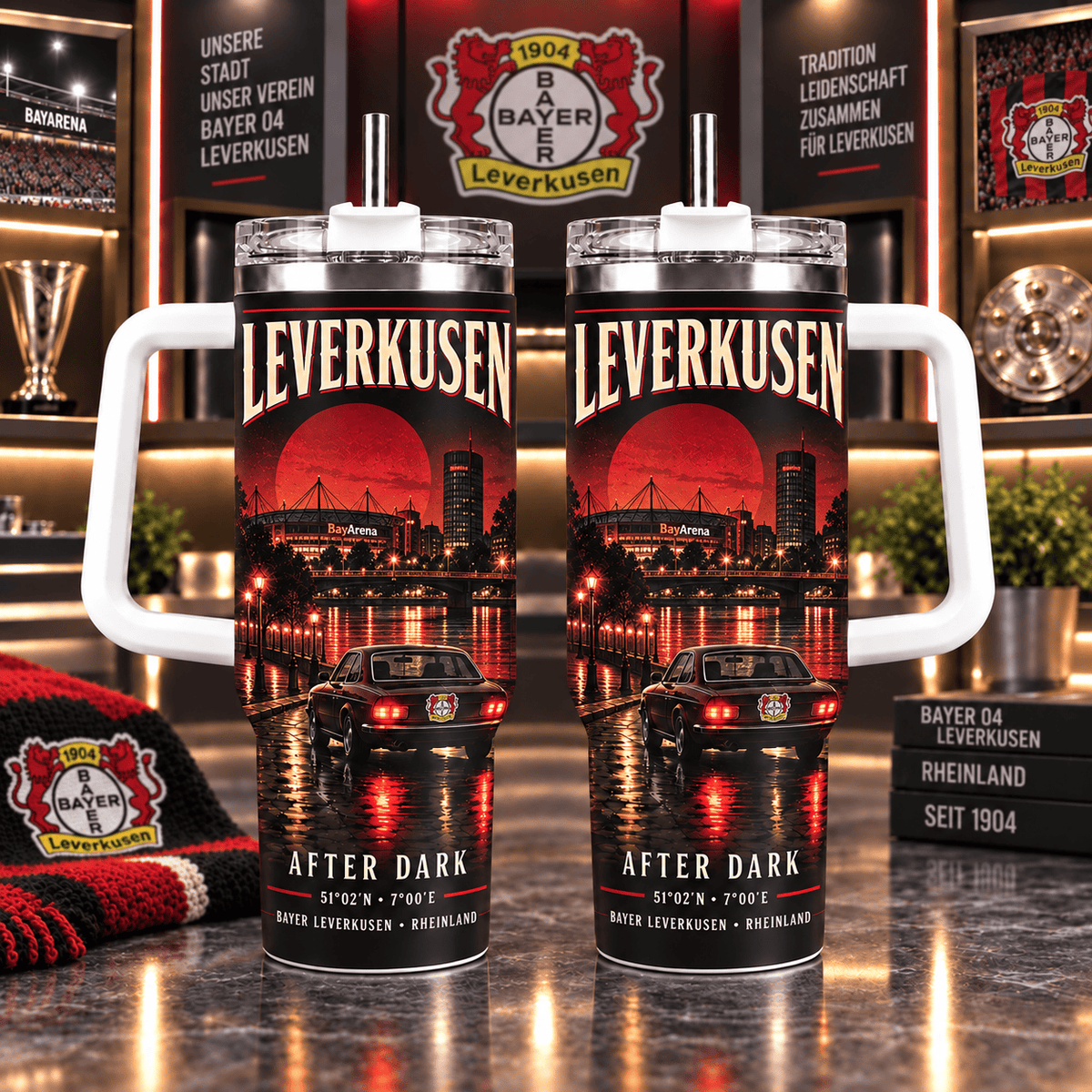 Bayer Leverkusen Retro Skyline Stainless Steel Tumbler – 40oz Travel Cup