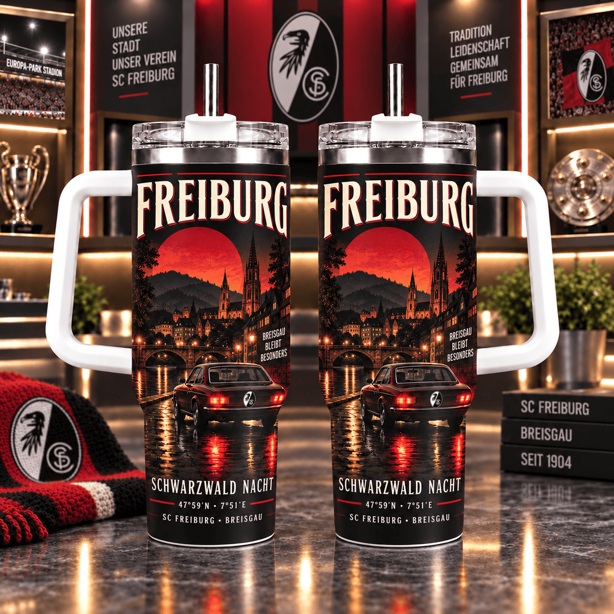 SC Freiburg Retro Skyline Stainless Steel Tumbler – 40oz Travel Cup