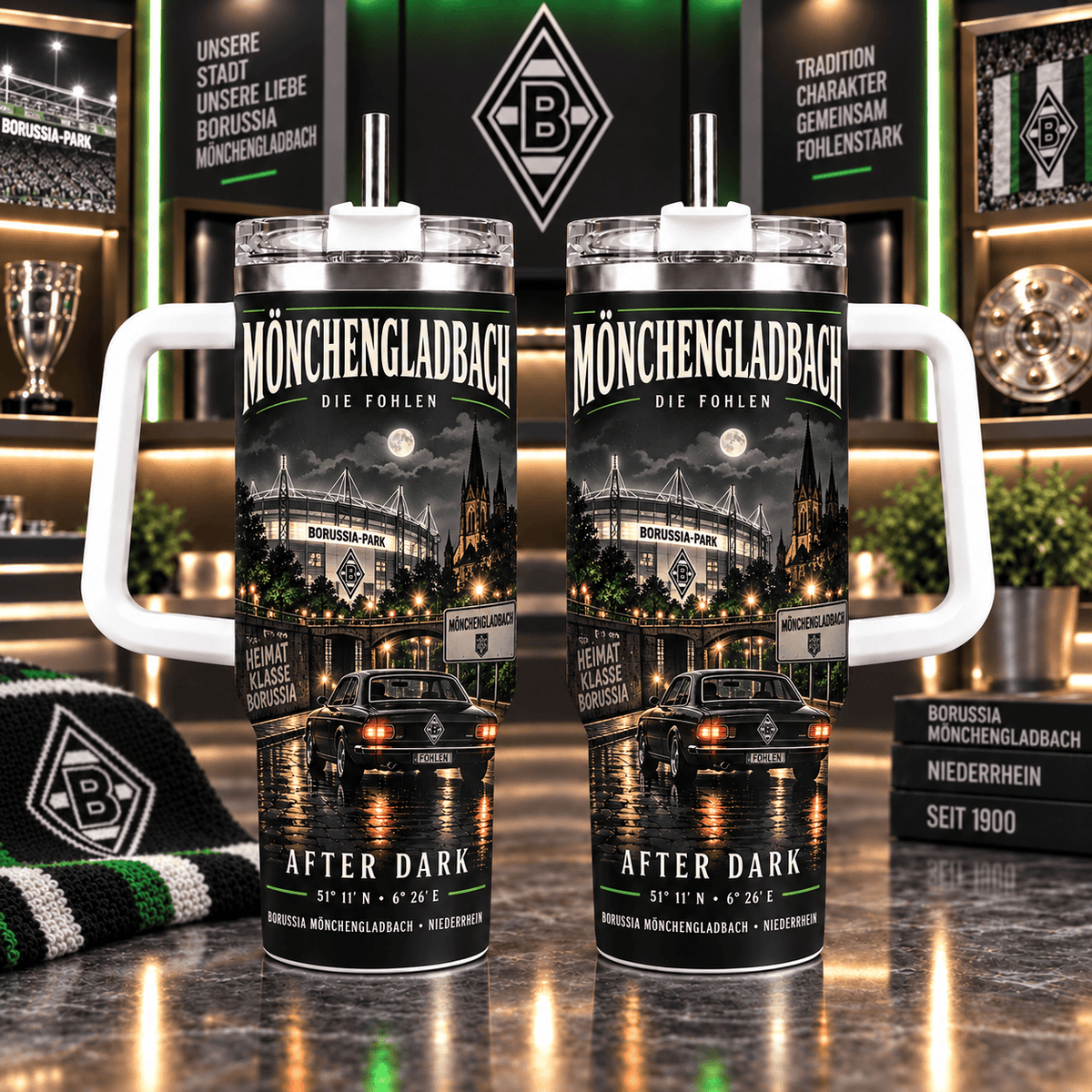 Borussia Mönchengladbach Retro Skyline Stainless Steel Tumbler – 40oz Travel Cup