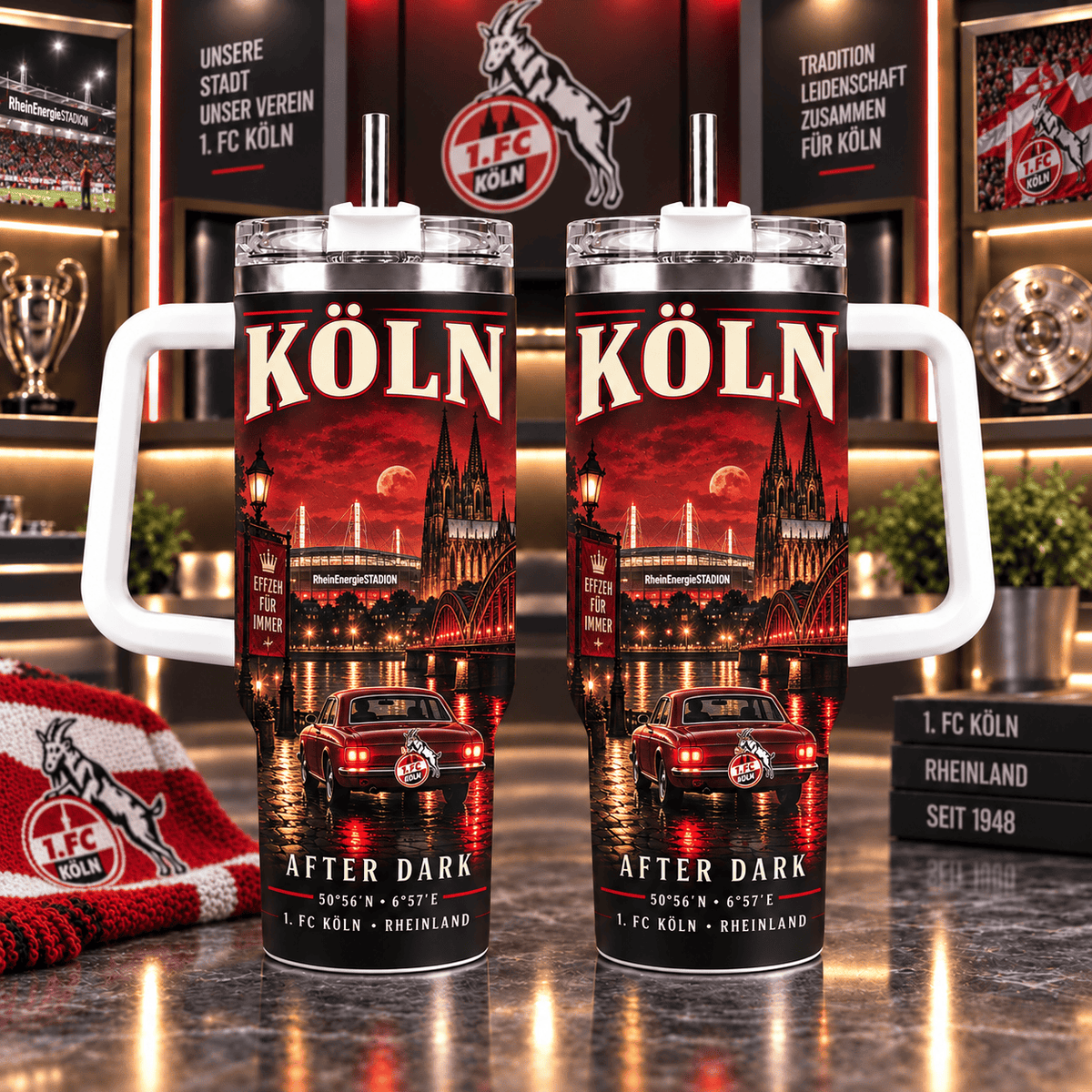 1. FC Köln Retro Skyline Stainless Steel Tumbler – 40oz Travel Cup