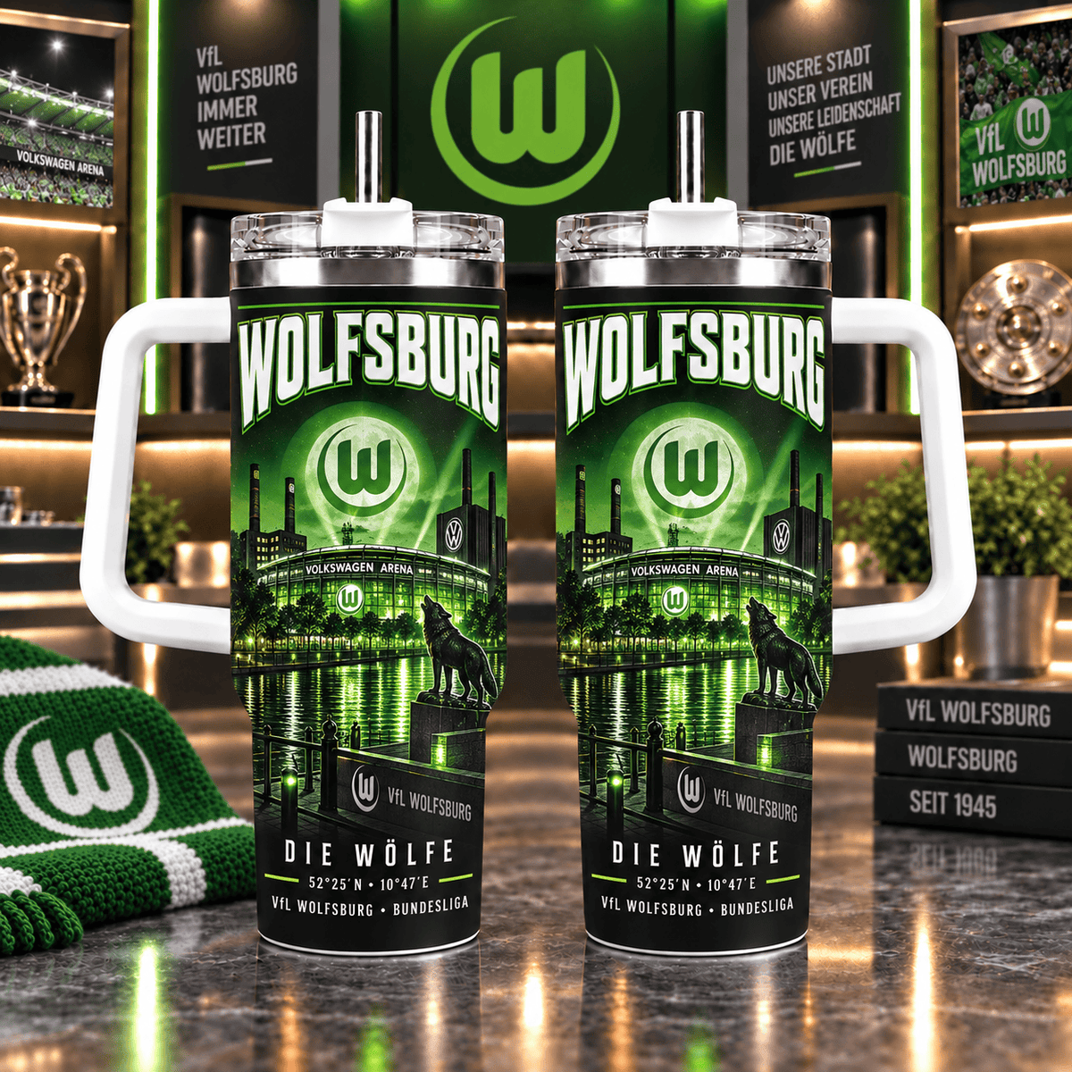 VfL Wolfsburg Retro Skyline Stainless Steel Tumbler – 40oz Travel Cup