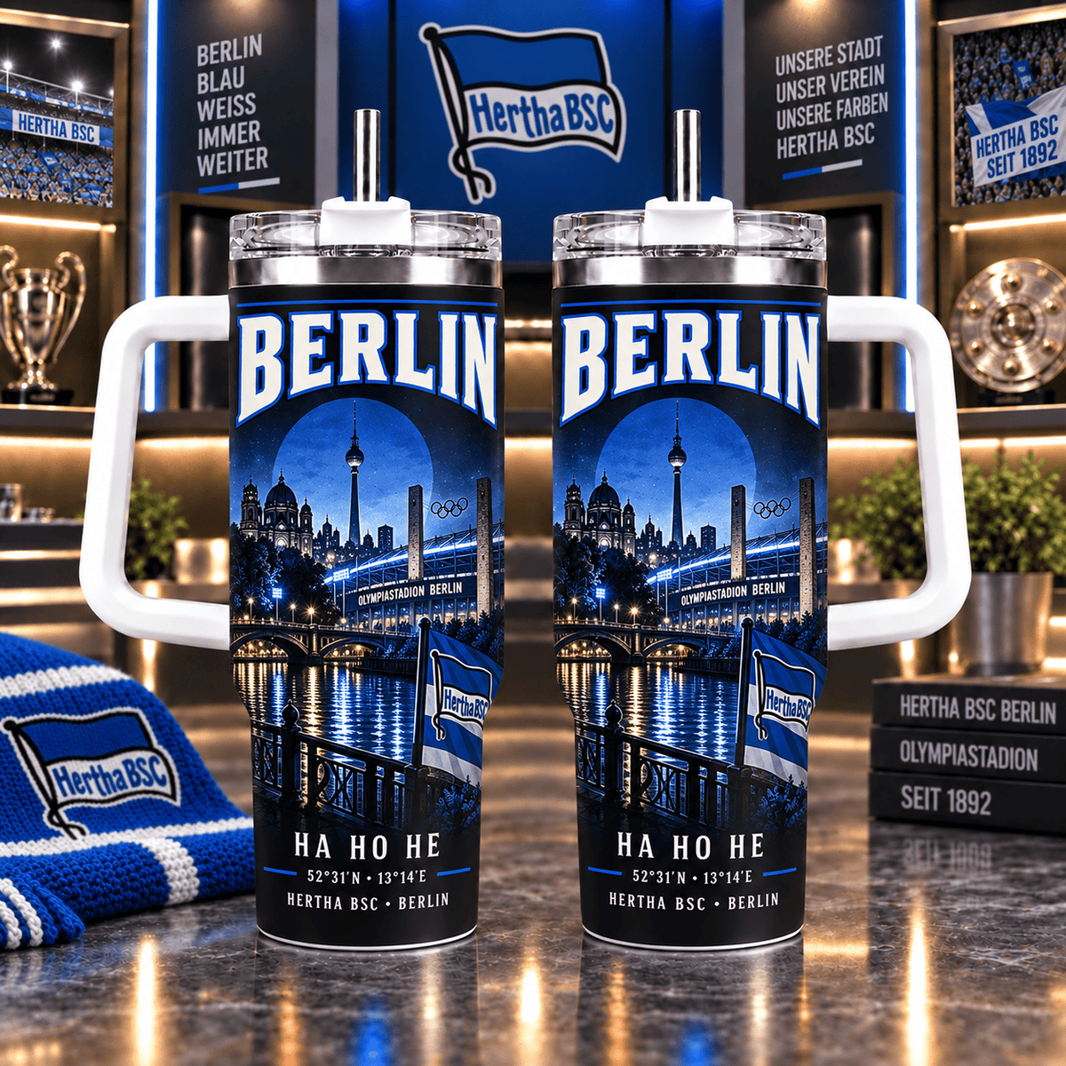 Hertha BSC Retro Skyline Stainless Steel Tumbler – 40oz Travel Cup