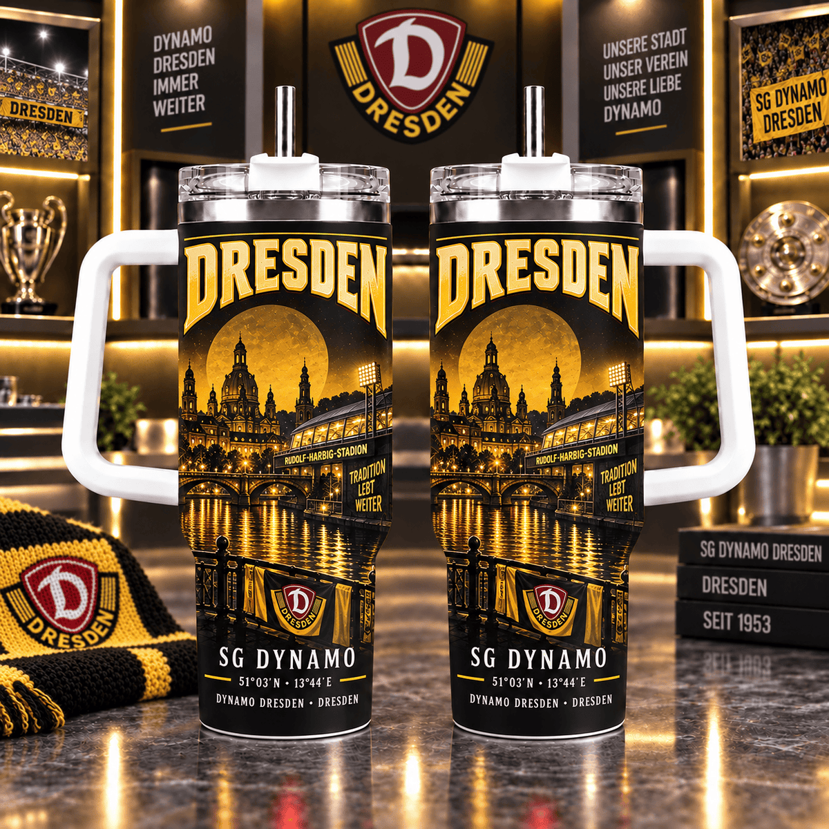 Dynamo Dresden Retro Skyline Stainless Steel Tumbler – 40oz Travel Cup