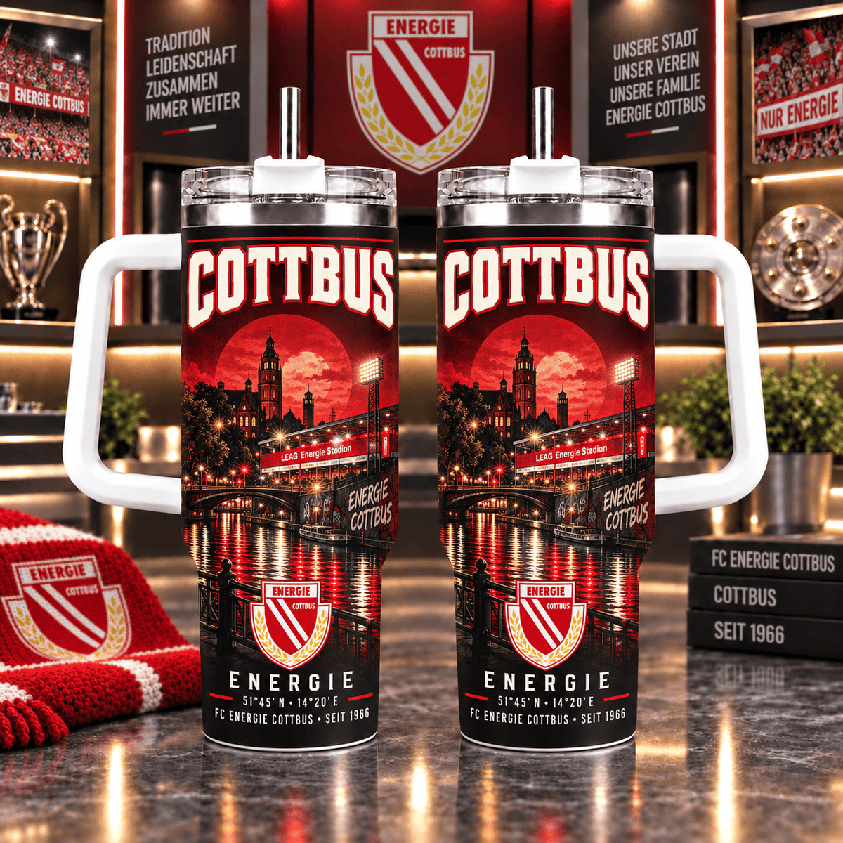 Energie Cottbus Retro Skyline Stainless Steel Tumbler – 40oz Travel Cup