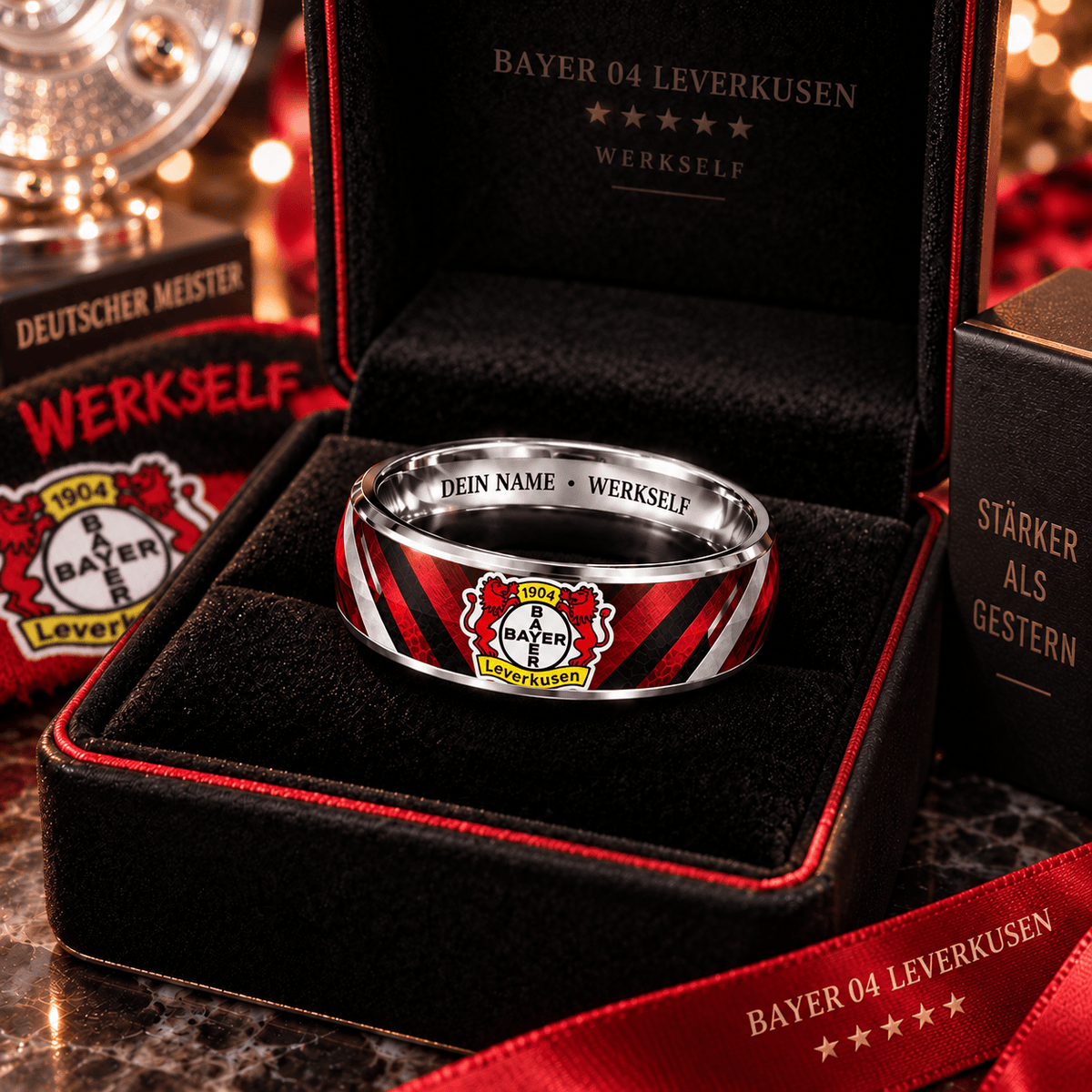 Bayer Leverkusen Custom Name Ring – Football Fan Jewelry Band