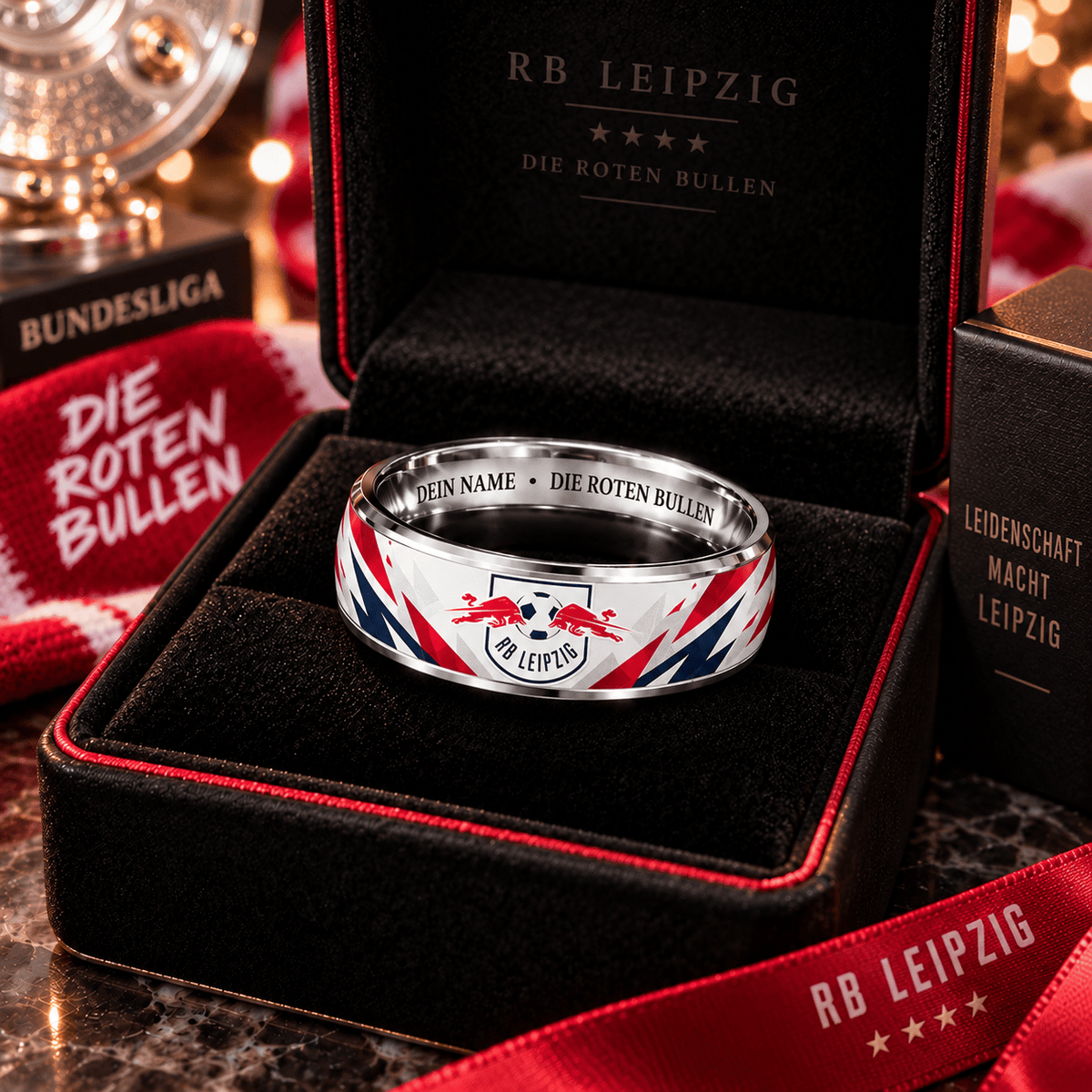 RB Leipzig Custom Name Ring – Football Fan Jewelry Band