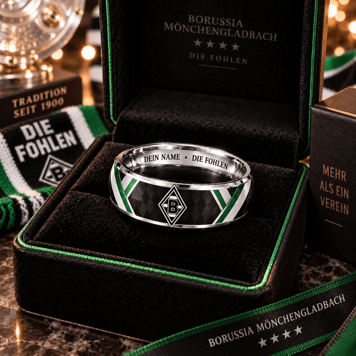 Borussia Mönchengladbach Custom Name Ring – Football Fan Jewelry Band