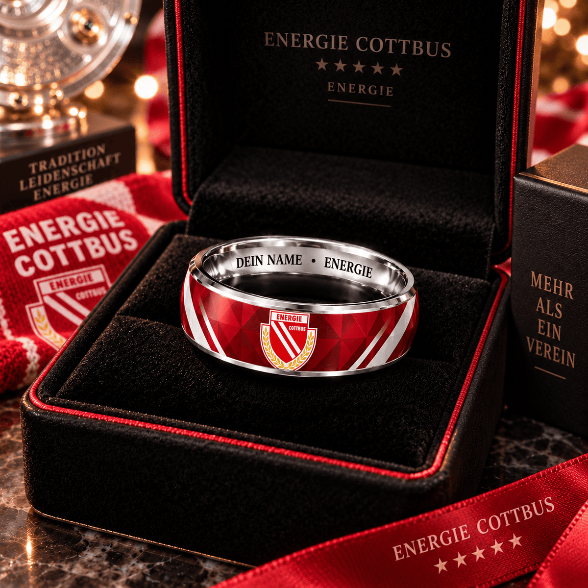 Energie Cottbus Custom Name Ring – Football Fan Jewelry Band