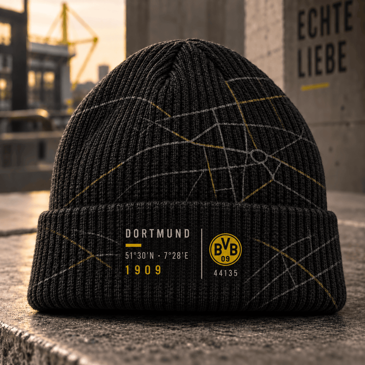 Borussia Dortmund Cuffed Beanie – Street Map & Football Fan Winter Cap