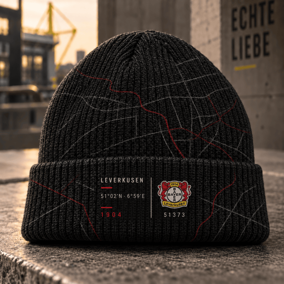 Bayer Leverkusen Cuffed Beanie – Street Map & Football Fan Winter Cap