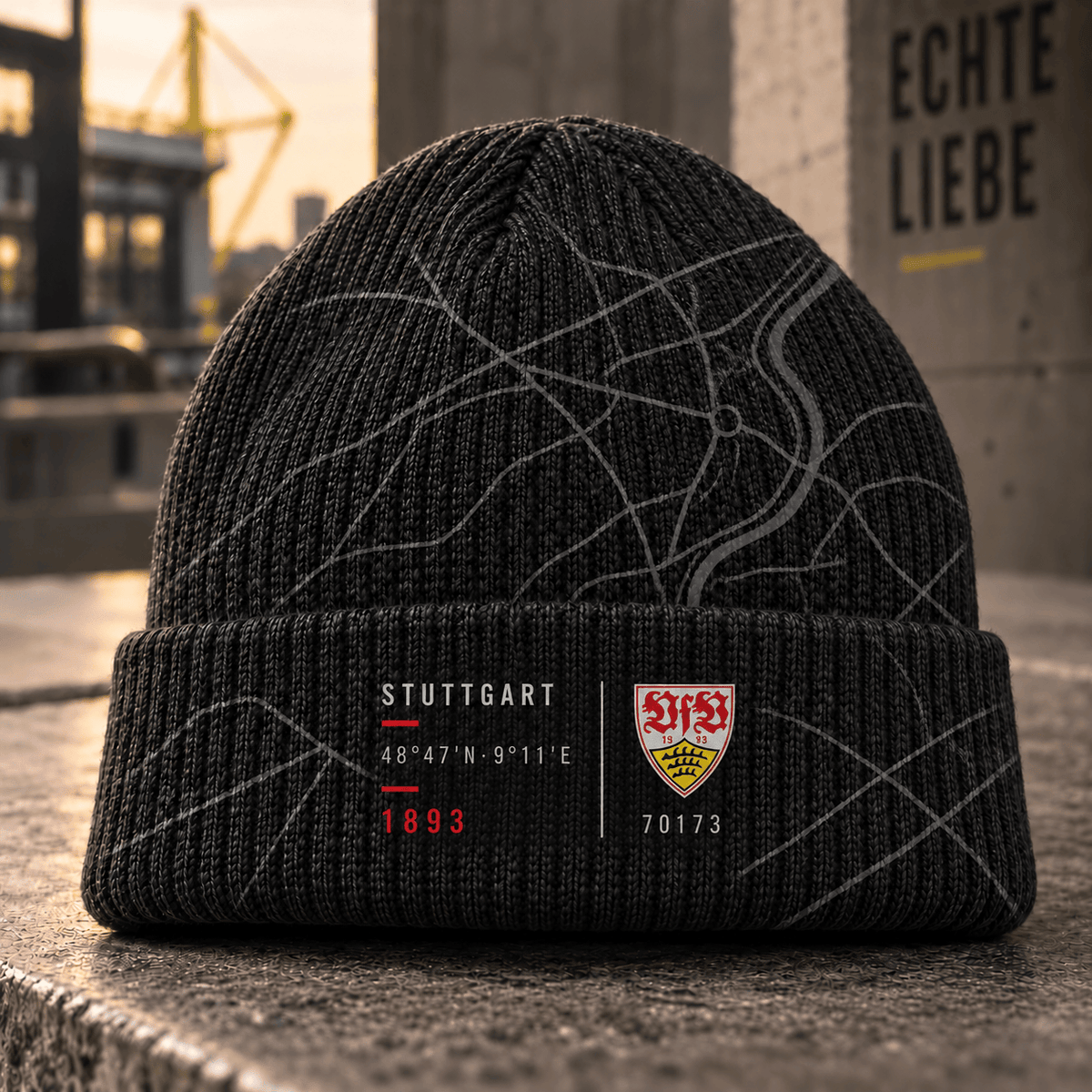 VfB Stuttgart Cuffed Beanie – Street Map & Football Fan Winter Cap