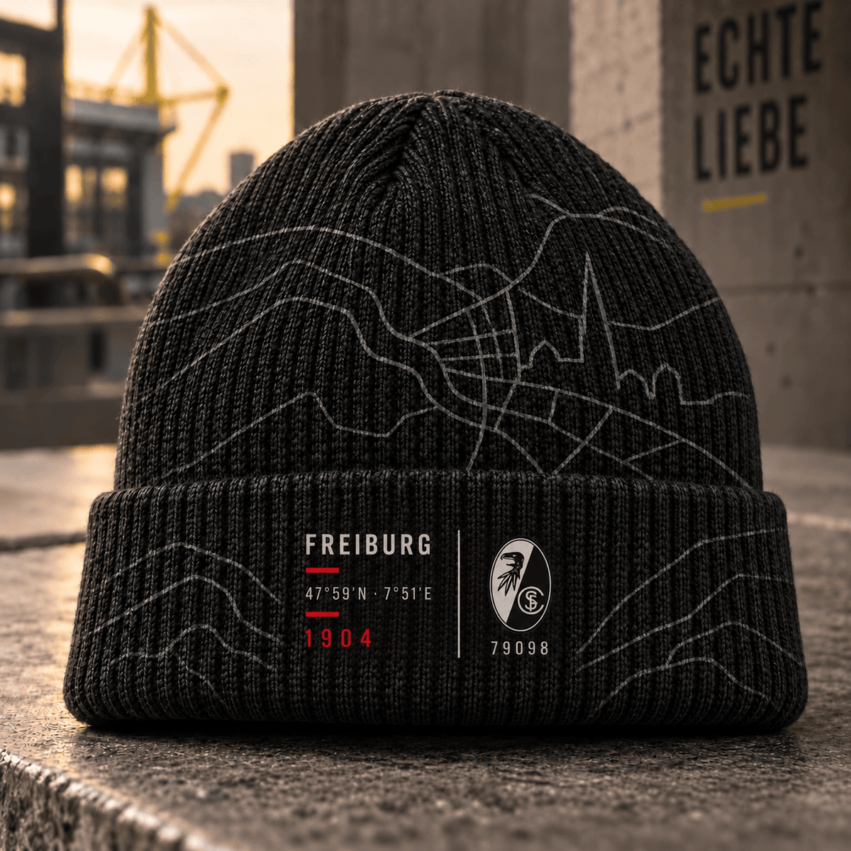 SC Freiburg Cuffed Beanie – Street Map & Football Fan Winter Cap