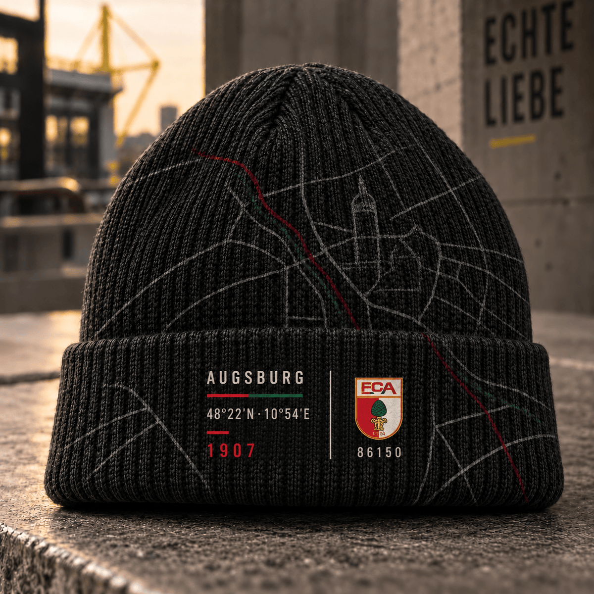 FC Augsburg Cuffed Beanie – Street Map & Football Fan Winter Cap