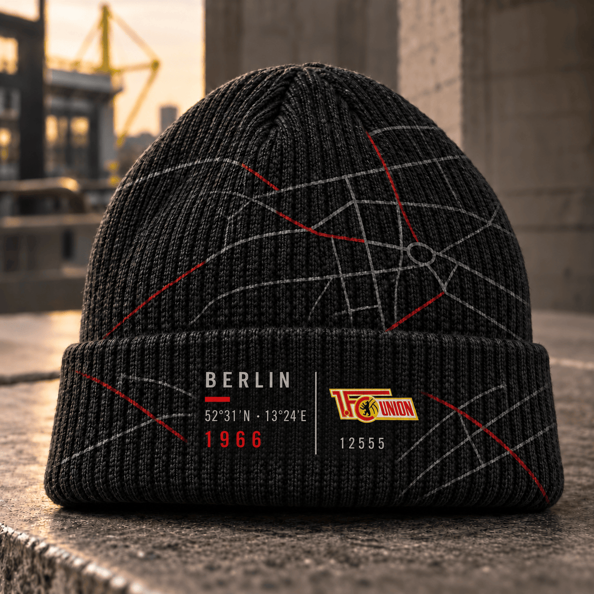 Union Berlin Cuffed Beanie – Street Map & Football Fan Winter Cap