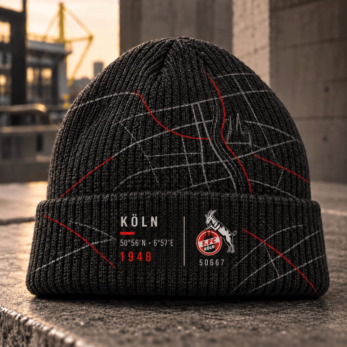 1. FC Köln Cuffed Beanie – Street Map & Football Fan Winter Cap