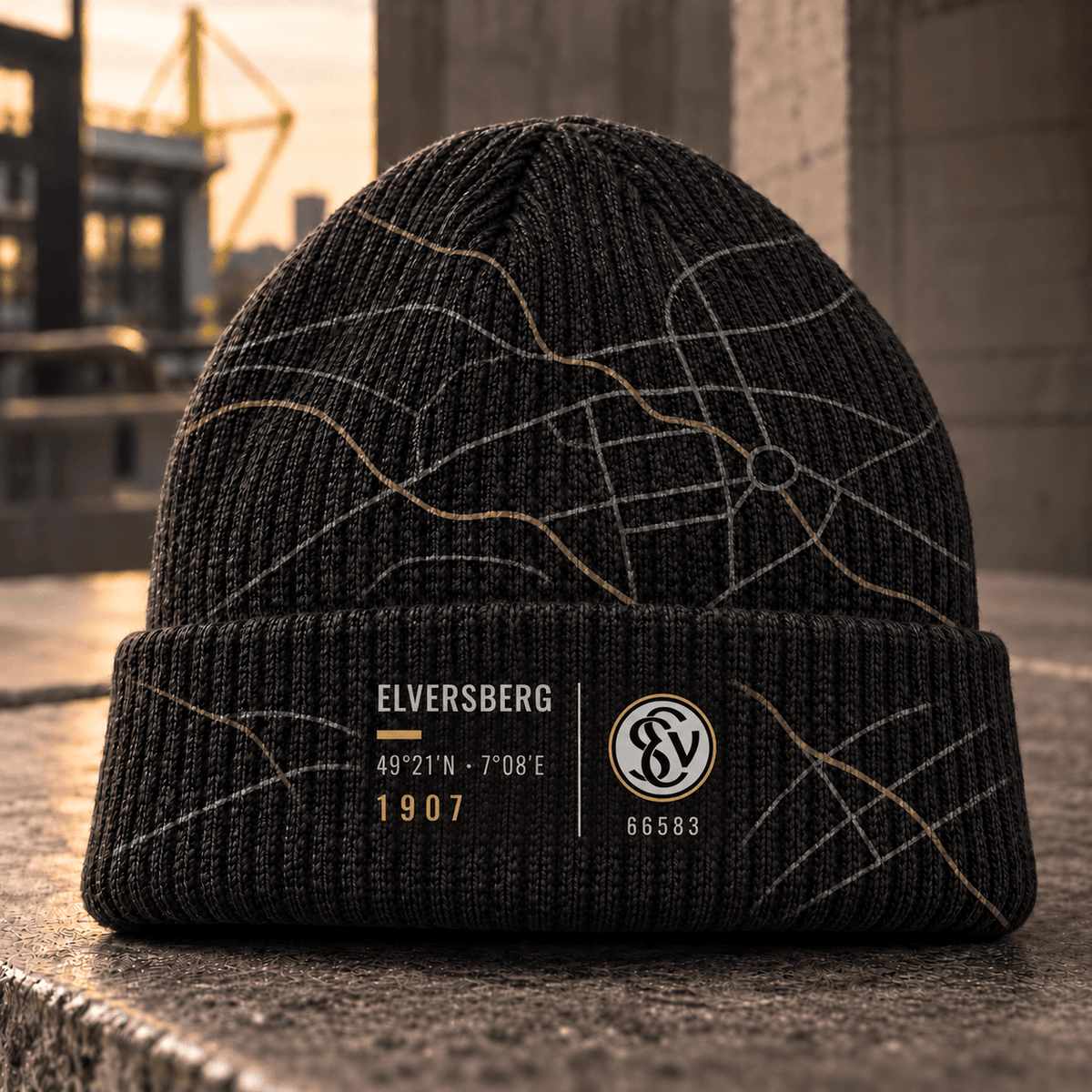 SV Elversberg Cuffed Beanie – Street Map & Football Fan Winter Cap