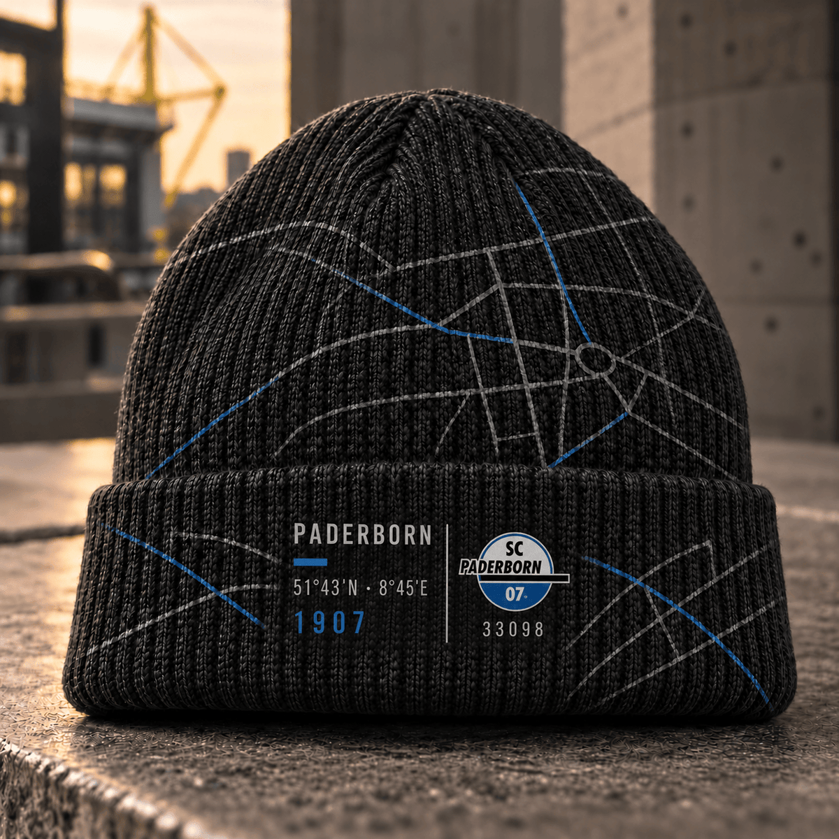 SC Paderborn 07 Cuffed Beanie – Street Map & Football Fan Winter Cap