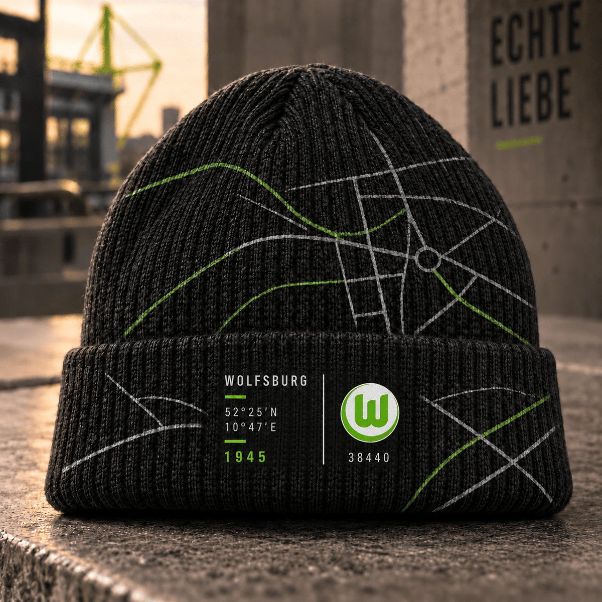 VfL Wolfsburg Cuffed Beanie – Street Map & Football Fan Winter Cap