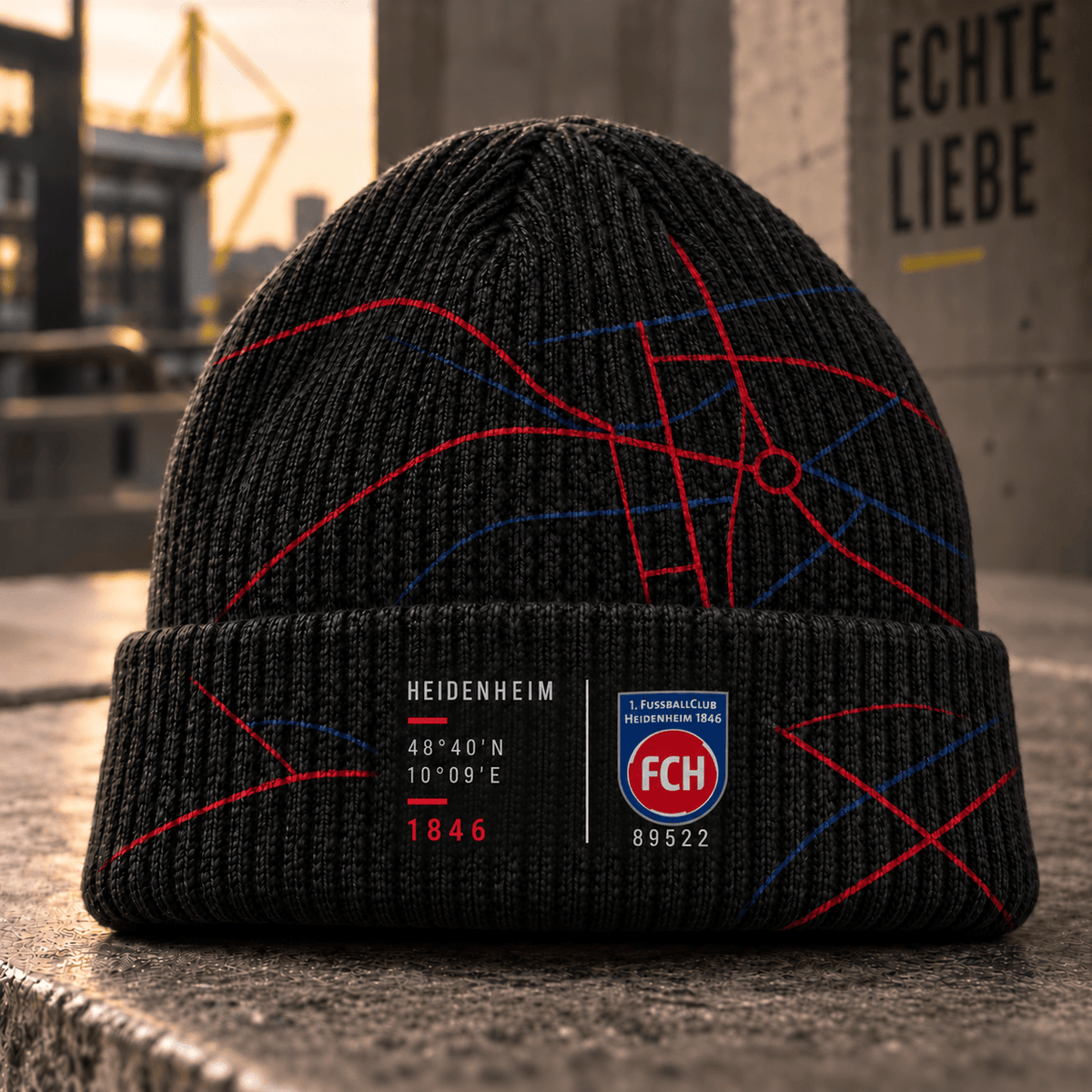 FC Heidenheim Cuffed Beanie – Street Map & Football Fan Winter Cap