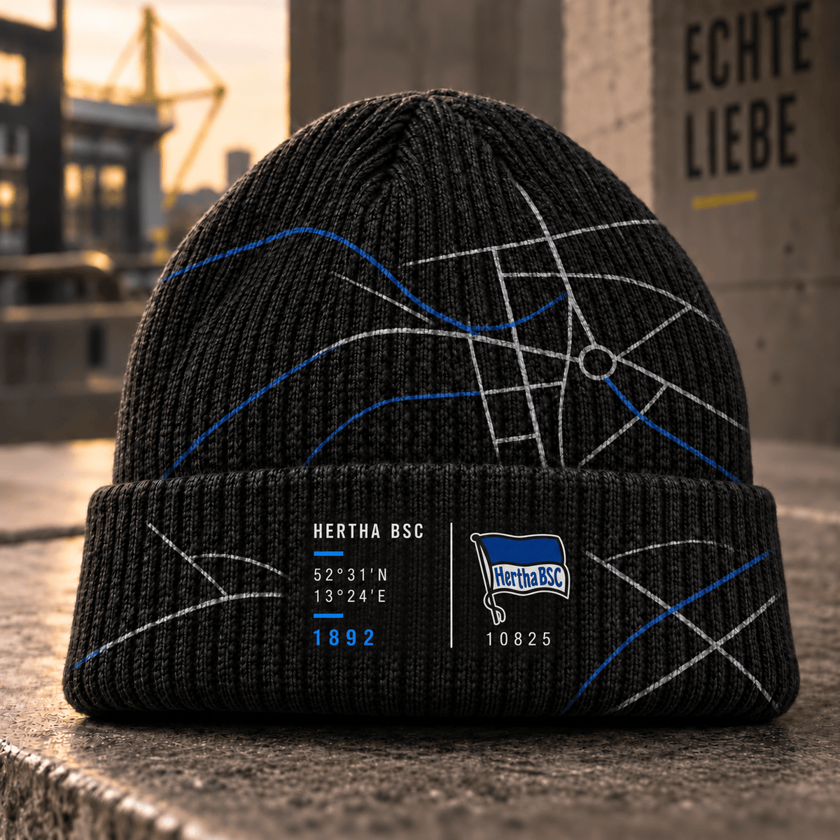 Hertha BSC Cuffed Beanie – Street Map & Football Fan Winter Cap