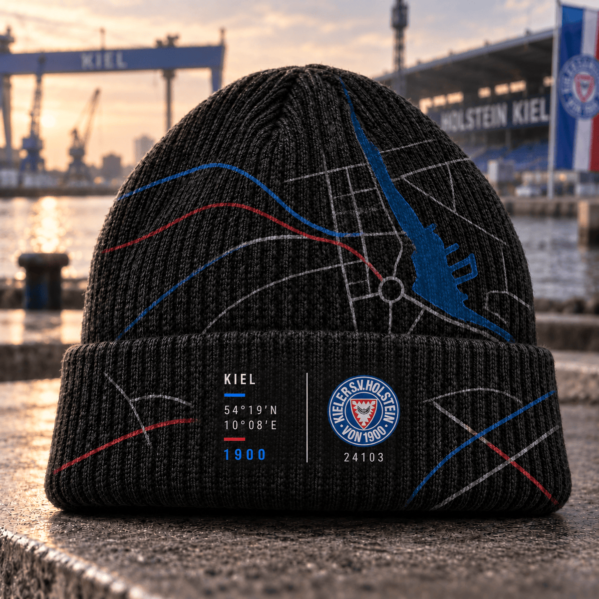 Holstein Kiel Cuffed Beanie – Street Map & Football Fan Winter Cap