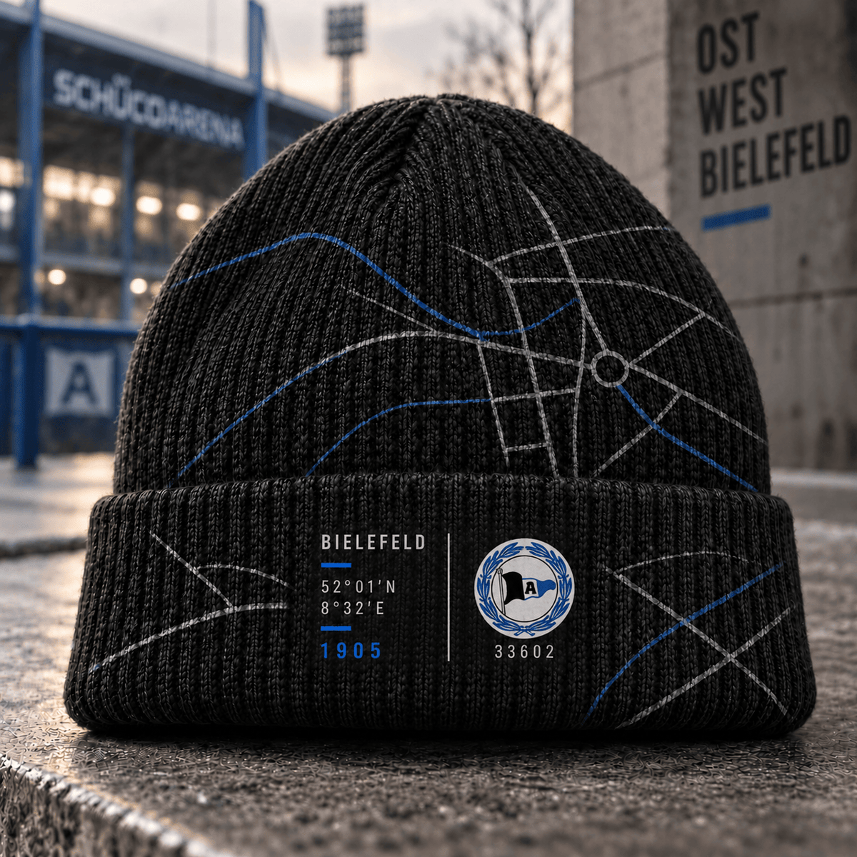 Arminia Bielefeld Cuffed Beanie – Street Map & Football Fan Winter Cap