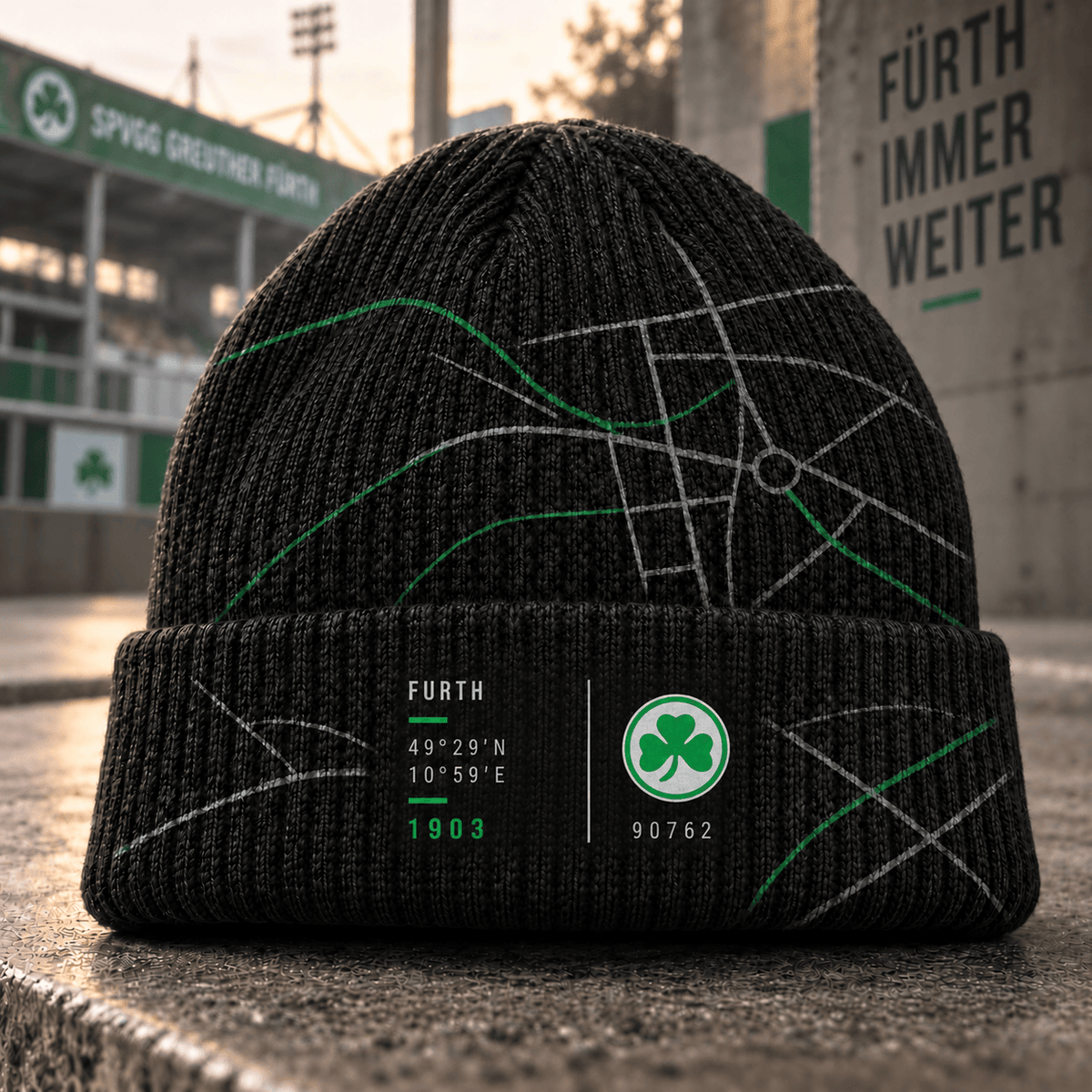 SpVgg Greuther Fürth Cuffed Beanie – Street Map & Football Fan Winter Cap