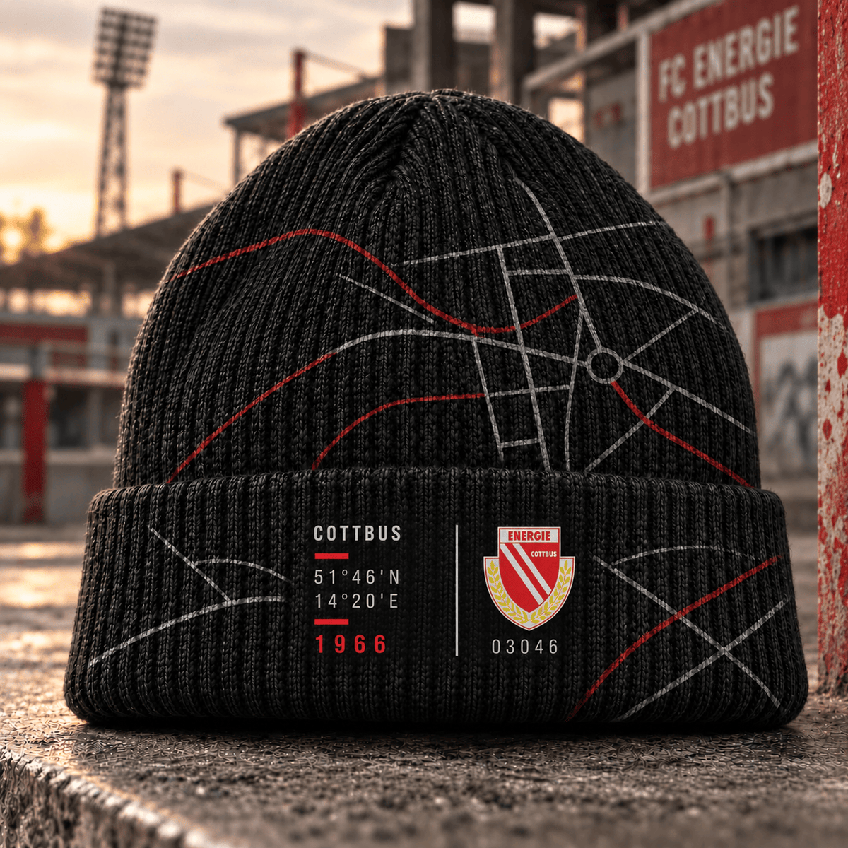 Energie Cottbus Cuffed Beanie – Street Map & Football Fan Winter Cap