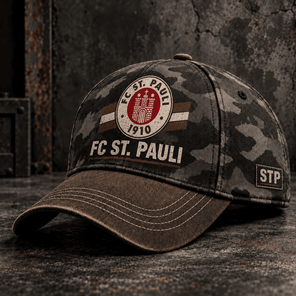 FC St. Pauli Tactical Camo Cap – Retro Football Fan Baseball Hat