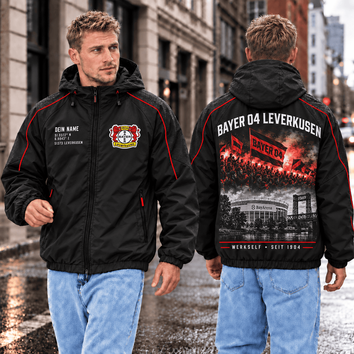 Bayer Leverkusen Personalized Windbreaker – Stadium & Skyline Edition