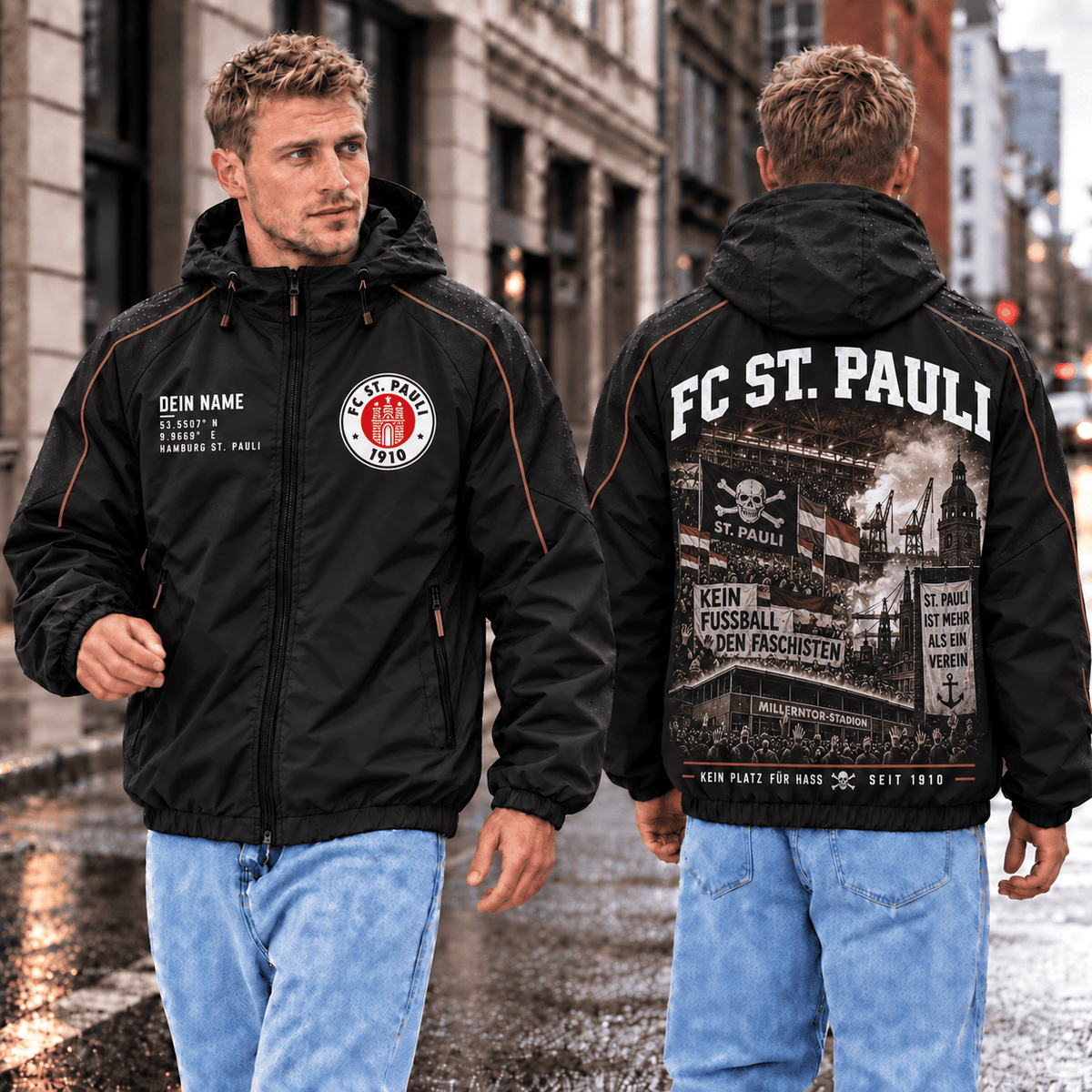 FC St. Pauli Personalized Windbreaker – Stadium & Skyline Edition