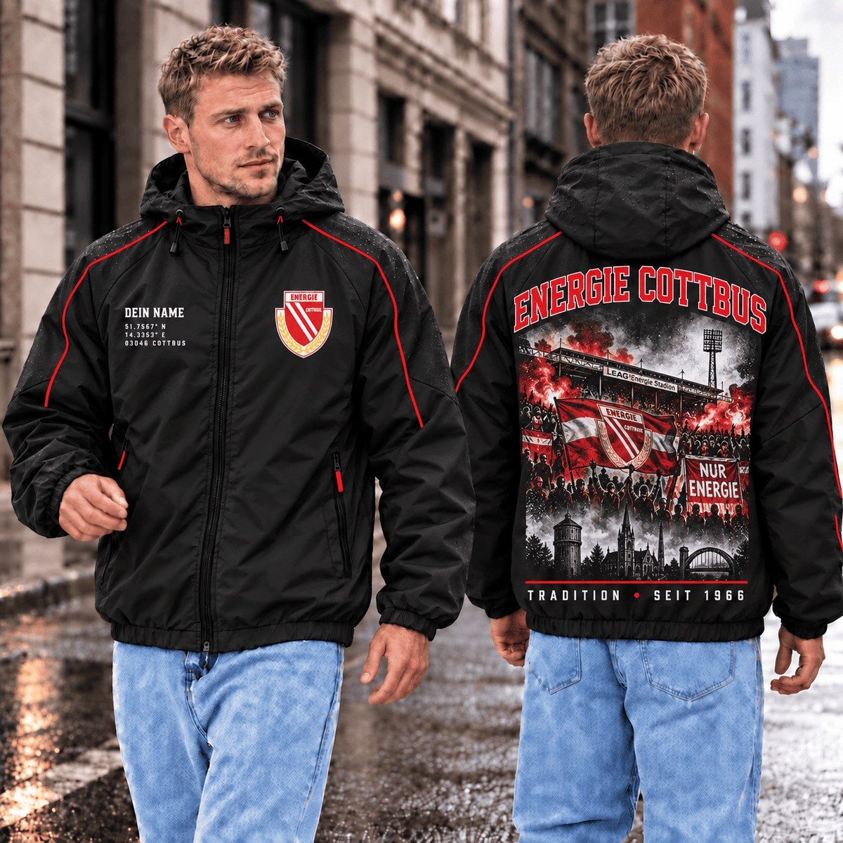 Energie Cottbus Personalized Windbreaker – Stadium & Skyline Edition