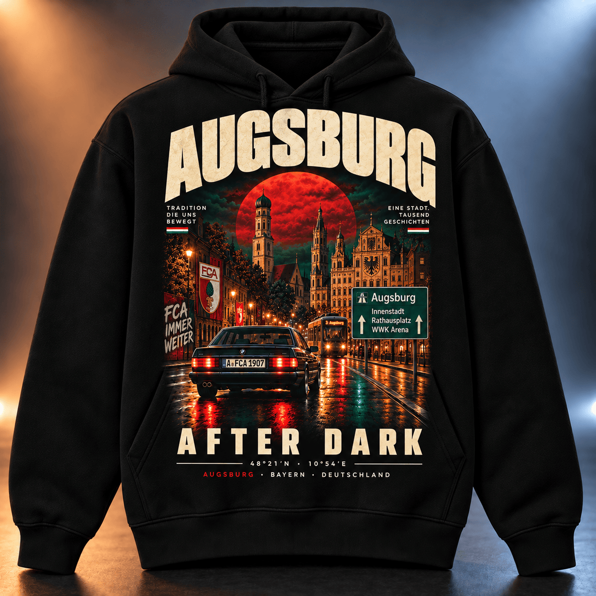 FC Augsburg After Dark Hoodie – Vintage Cityscape Pullover