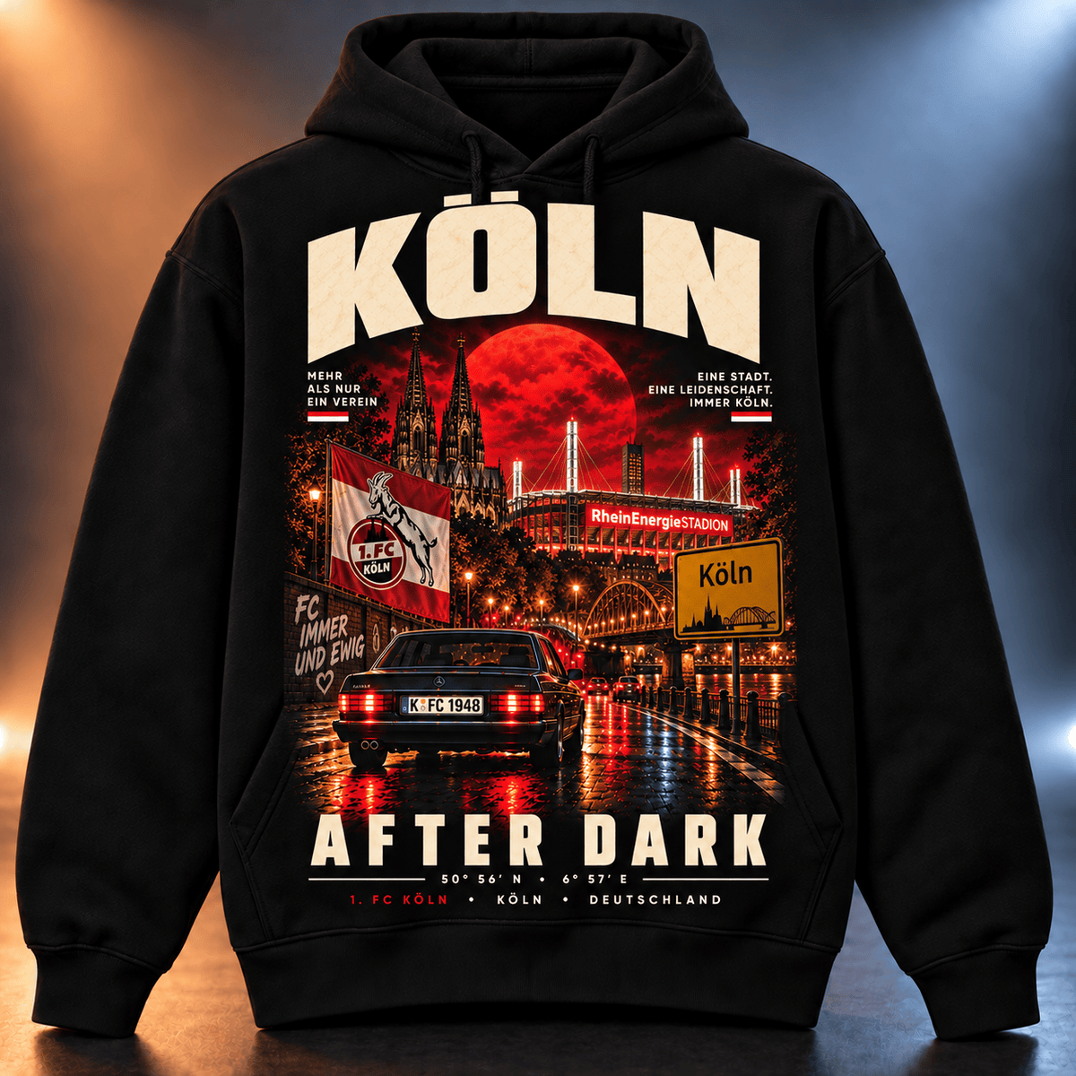 1. FC Köln After Dark Hoodie – Vintage Cityscape Pullover
