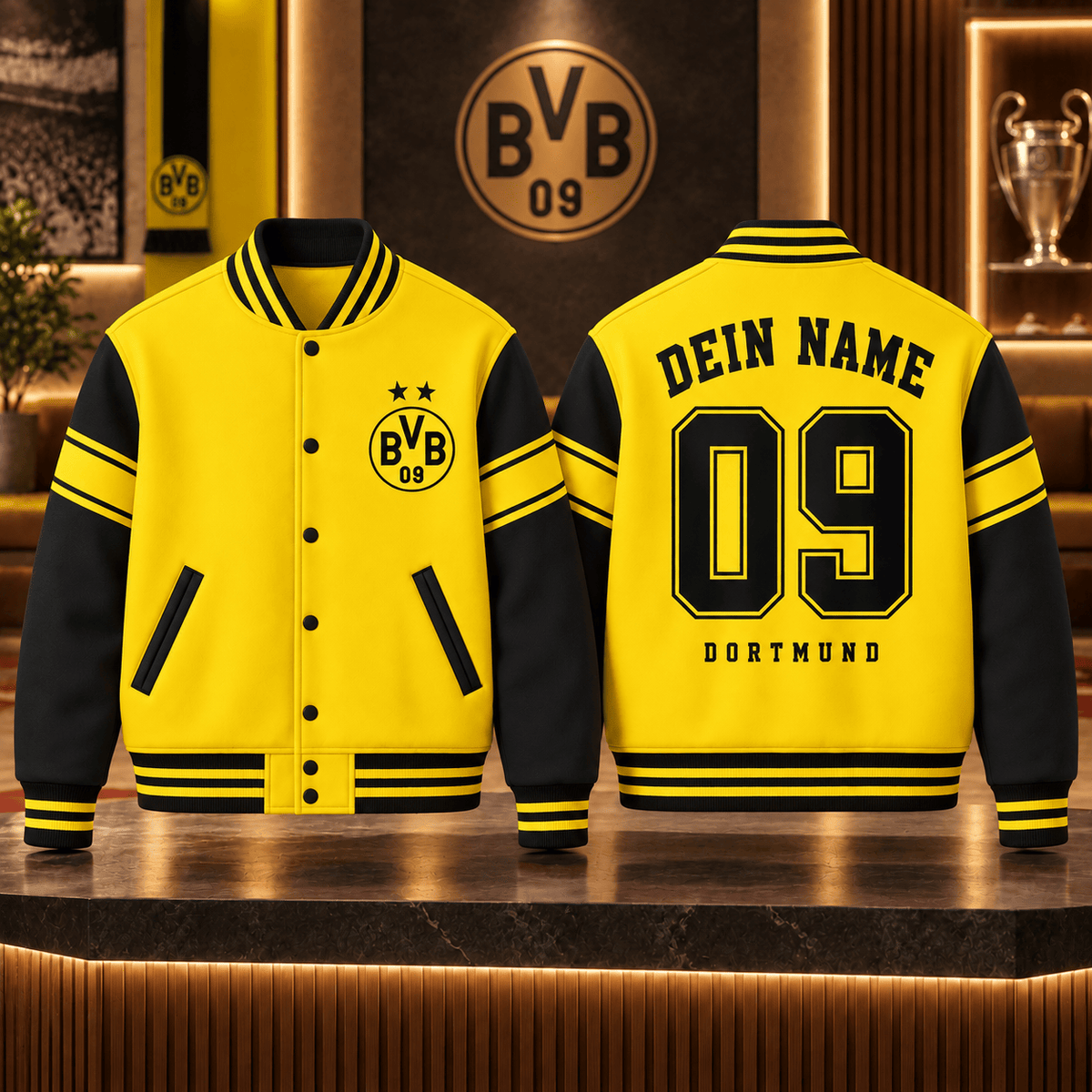 Borussia Dortmund Personalized Varsity Jacket – Custom Name & Number Baseball Bomber